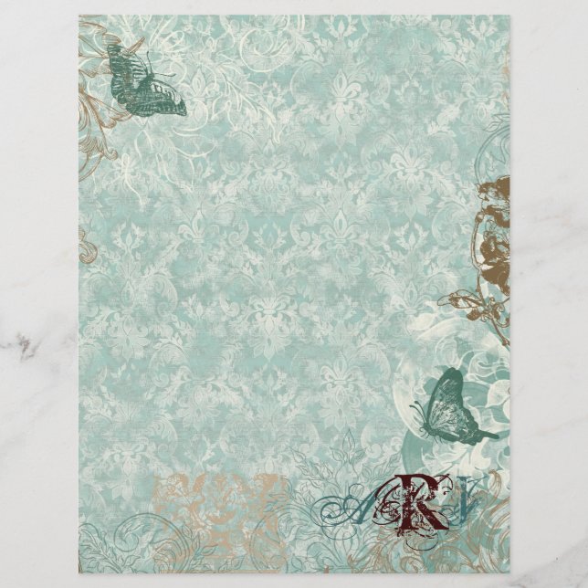 Fleur di Lys Damask - Monogrammed Scrapbook pages (Front)