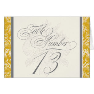 Fleur di Lys Damask Mustard Table Number 13 Cards