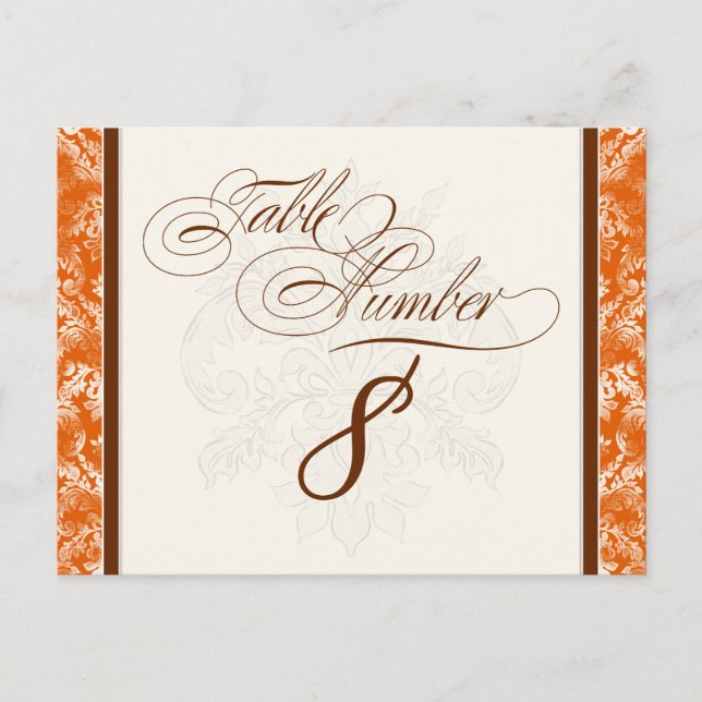 Fleur di Lys Damask Orange Numéro de table Siège (Devant)