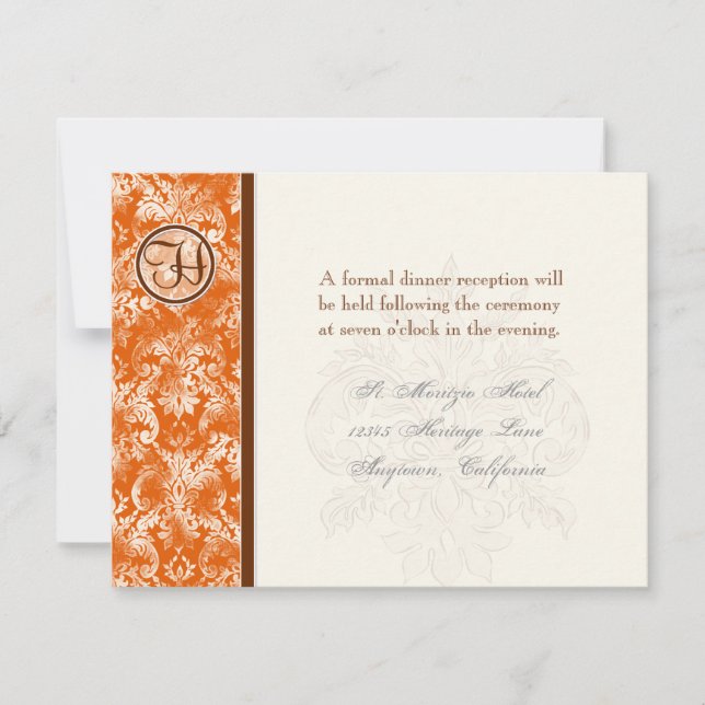 Fleur di Lys Damask - Orange Réception Invitation (Devant)