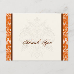 Fleur di Lys Damask Orange Thank Note Carte Postal