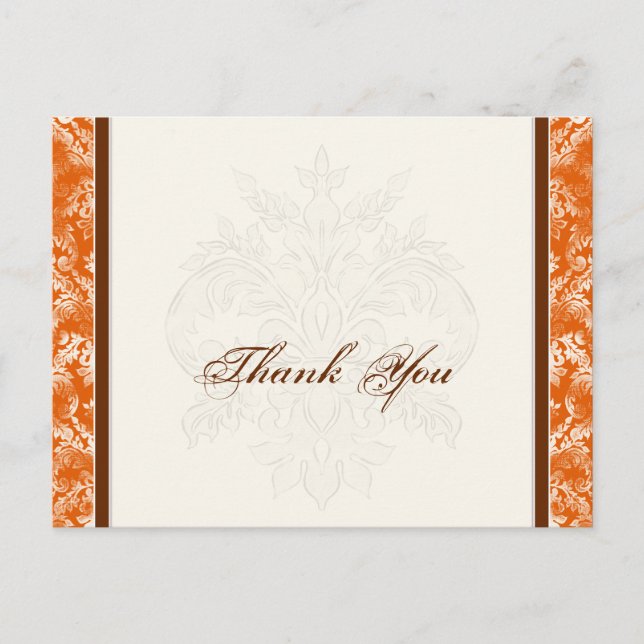 Fleur di Lys Damask Orange Thank Note Carte Postal (Devant)