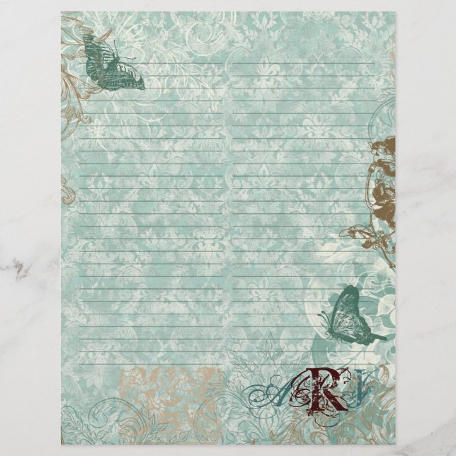Fleur di Lys Damask - Papier à lettres monogrammes (Devant)