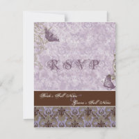 Fleur di Lys Damask - Purple RSVP Response Card