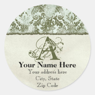 Fleur di Lys Damask Sage Green Address Stickers