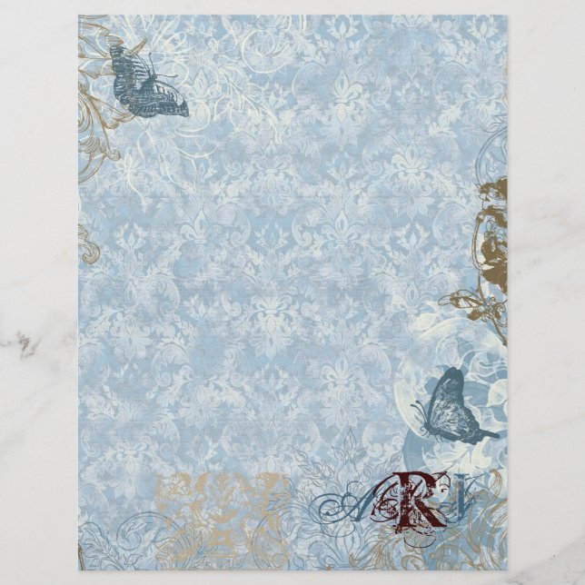 Fleur di Lys Damask vs 2 - Papier à lettres monogr (Devant)