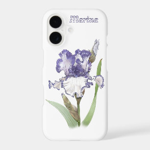 Fleur d'iris bleu blanc Art botanique Personnalisé