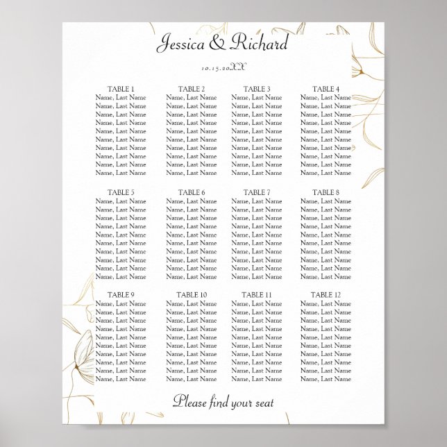 Fleur d'or 12 Tables Siège Poster Symbole (Devant)