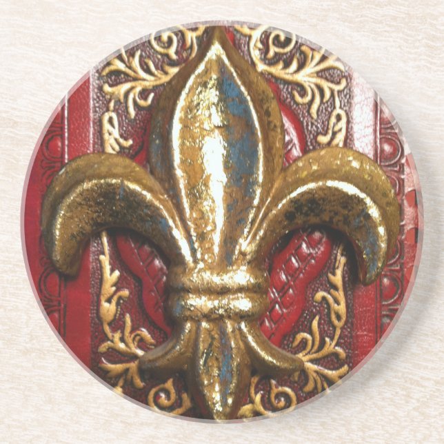 Fleur d'or de lis sur les dessous de verre rouges (Devant)