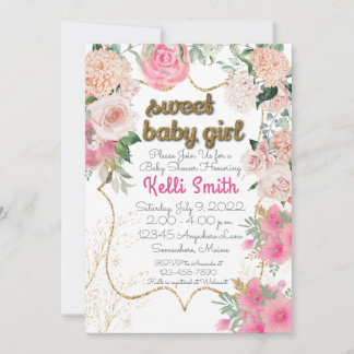 Fleur douce Floral Printemps bébé Invitations douc