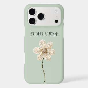 Fleur en fausse maille verte menthe et crème