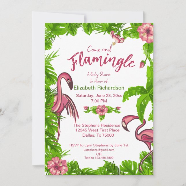 Fleur et Flamants Tropicaux Invitation (Devant)