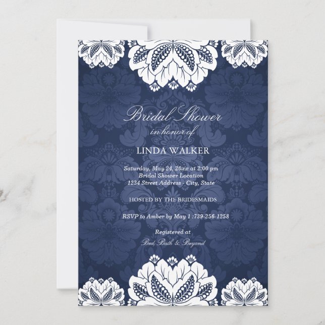 Fleur exotique bleue | Invitation de Baby Shower d (Devant)