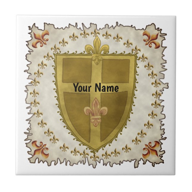 Fleur Family Crest Surname Tile (Front)