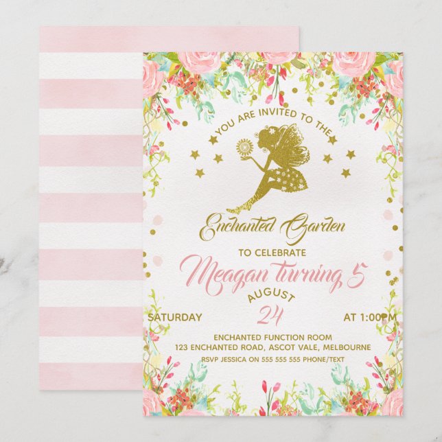 Fleur Fée Anniversaire Invitation (Devant / Derrière)