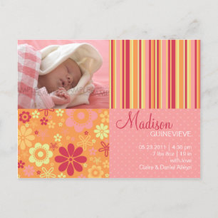 Fleur Fizz rose et orange ・ Faire-part bébé