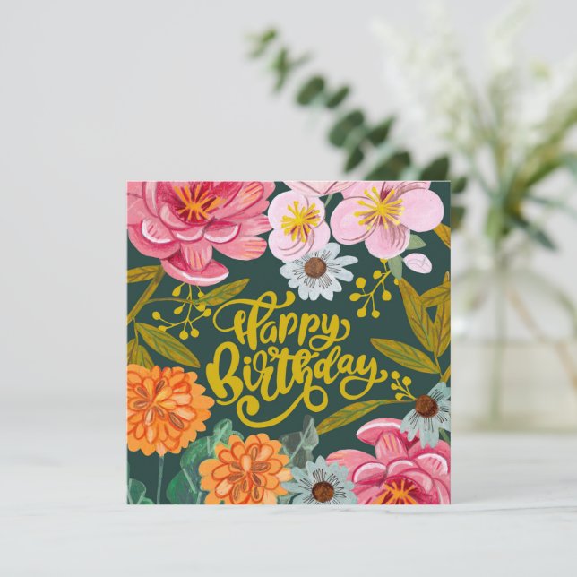Fleur folklorique Carte de voeux Anniversaire (Debout devant)
