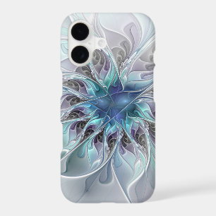 Fleur fractale moderne abstraite avec du bleu