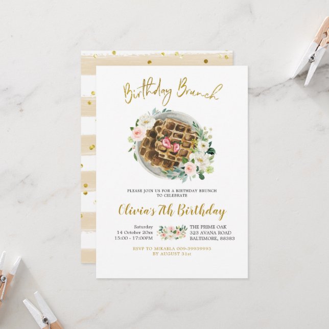 Fleur gaule Anniversaire Brunch Invitation (Devant/Arrière en situation)