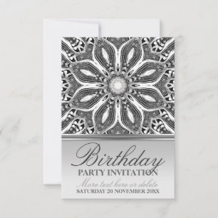 Fleur géométrique Argent Invitation de fête d'anni