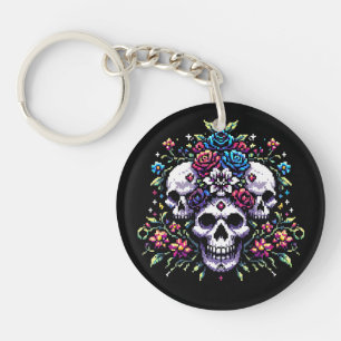 Fleur gothique - Mystique floral crâne Pixel Art