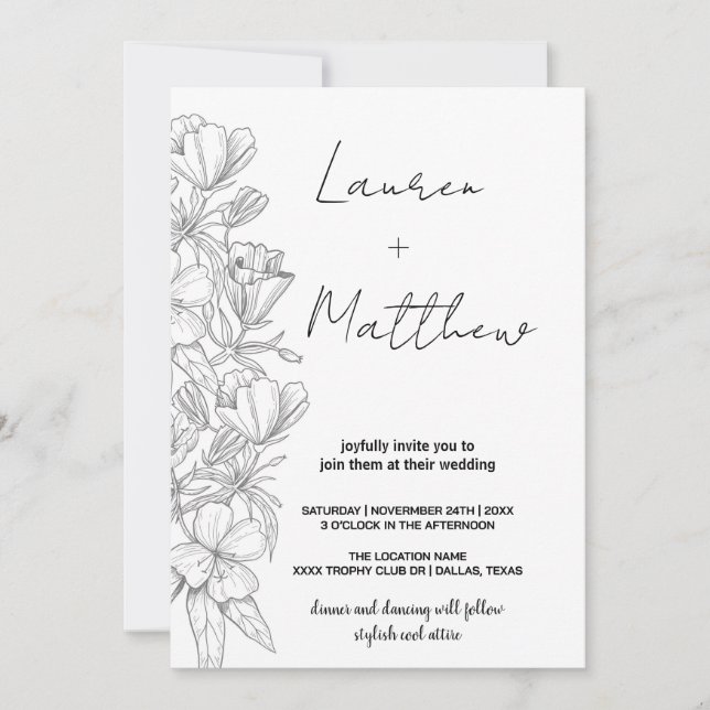 Fleur grise Art mariage invitations (Devant)