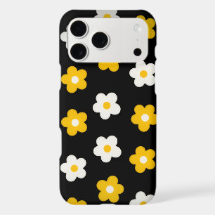 Fleur groovy rétro noir jaune blanc