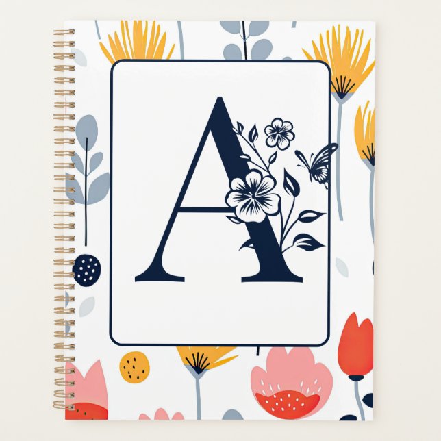 Fleur imprimée monogramme initiales nom minimalist (Devant)