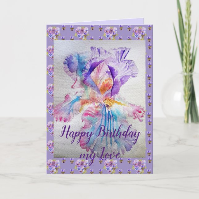 Fleur Iris violet fleurie My Love Carte Anniversai (Devant)