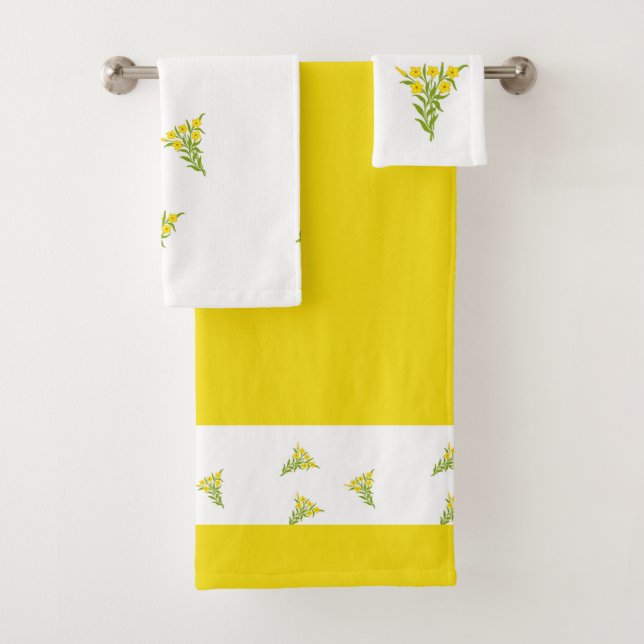 Fleur jaune avec feuilles verts sur blanc (En situation)