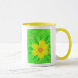 Fleur jaune vif sur vert égayer les tasses de vie