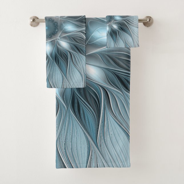 Fleur Joyeuse Abstrait gris bleu floral Fractal (En situation)