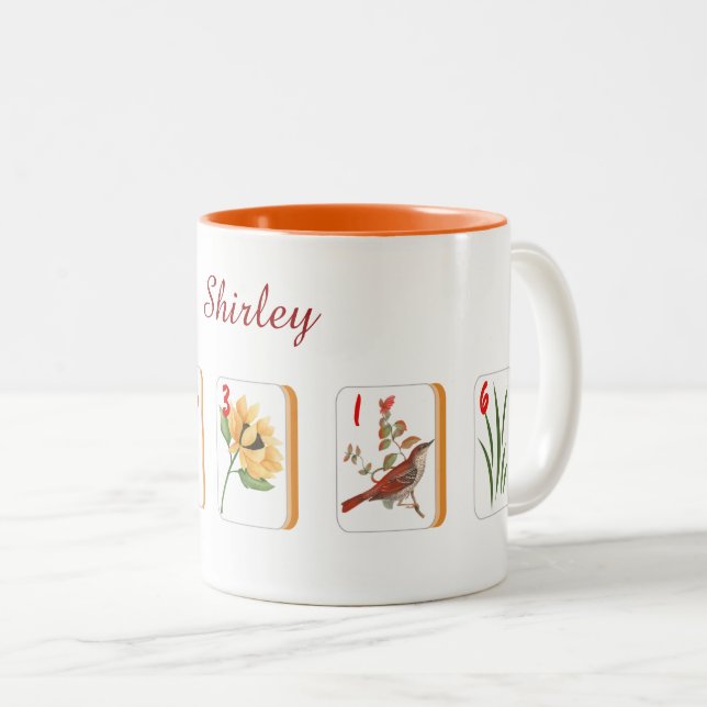 Fleur Mahjong Carreaux Mug personnalisé (Devant droit)