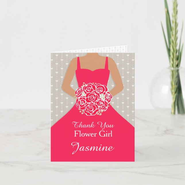 Fleur mariage fille robe rouge carte de remercieme (Devant)