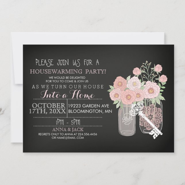 Fleur Mason Jar Chalkboard Invitation de chauffage (Devant)