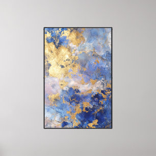 Fleur minérale : Art mural abstrait bleu et or