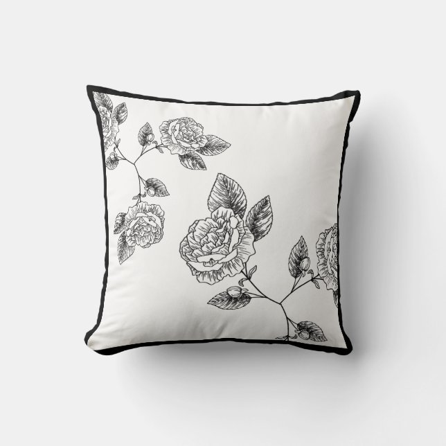 Fleur noire et blanche coussin Damask (Recto)