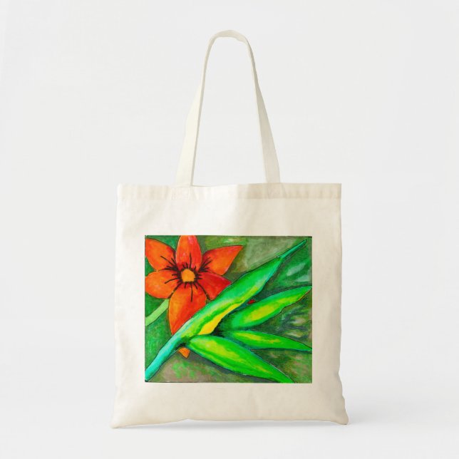 Fleur orange et Sac fourre-tout feuille verte (Devant)