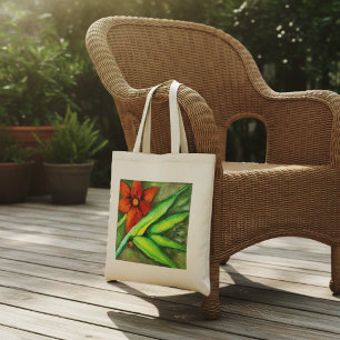 Fleur orange et Sac fourre-tout feuille verte