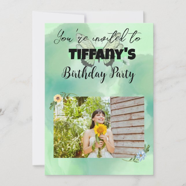 Fleur & Papillon ajoutez votre photo Invitation (Devant)