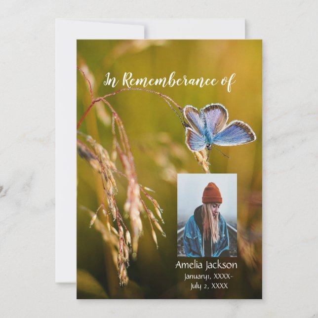 Fleur papillon Invitation Memorial Service (Devant)