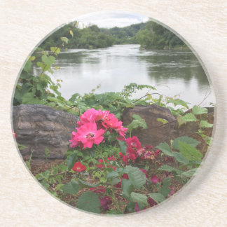 Fleur par les dessous de verre de rivière