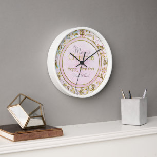 Fleur Pastel Noel Tour Mur Horloge
