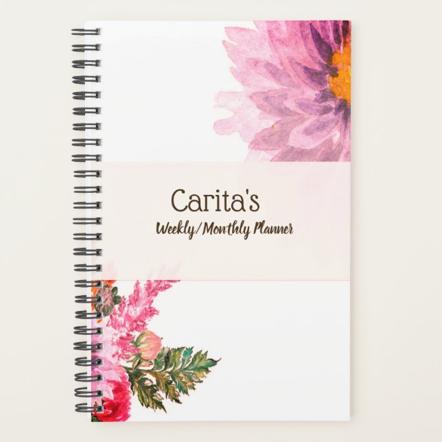 Fleur Pastel Planificateur hebdomadaire/mensuel (Devant)