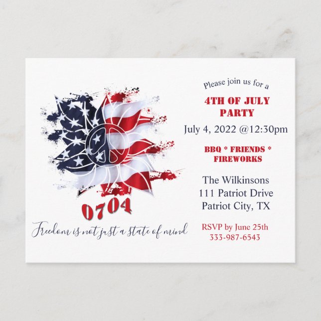 Fleur Patriotique Paix 4 juillet Invitation BBQ (Devant)