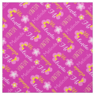 Fleur personnalisée nom Mélinda texte rose tissu