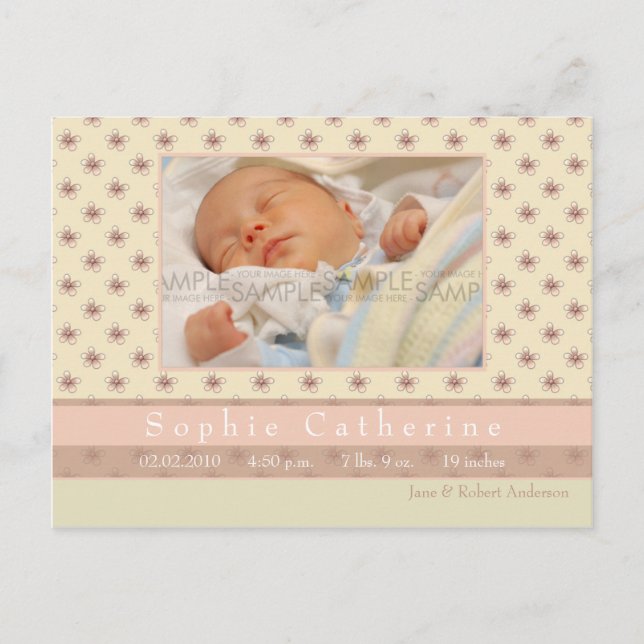 Fleur Pink/Rosy Brown • Birth Announcement (Front)