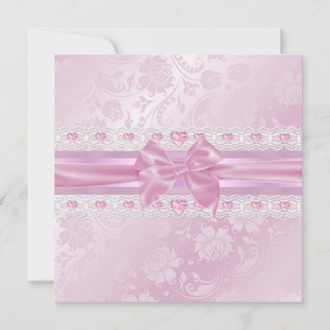 Fleur rose & Bow Sweet 16 Invitation (Devant)