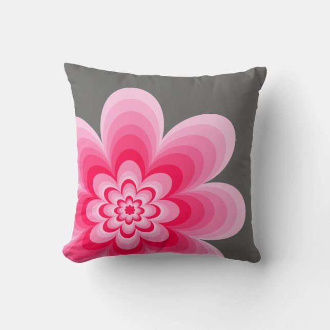 Fleur rose de gradient, coussin gris (Recto)