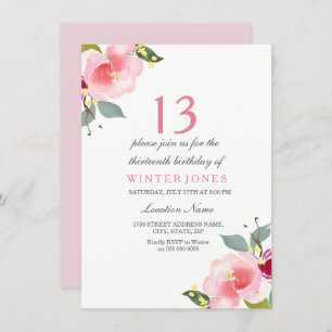 Fleur rose douce Peach 13e anniversaire Invitation
